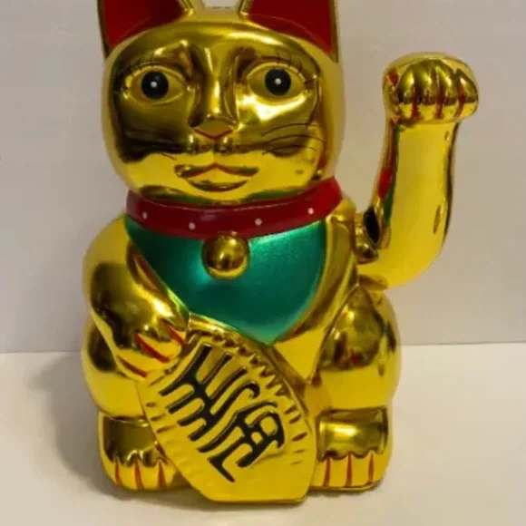 Gold Maneki Neko Lucky Charm Cat Battery Powered Craft Home Shop Decor’ 6”H - Picture 5 of 5